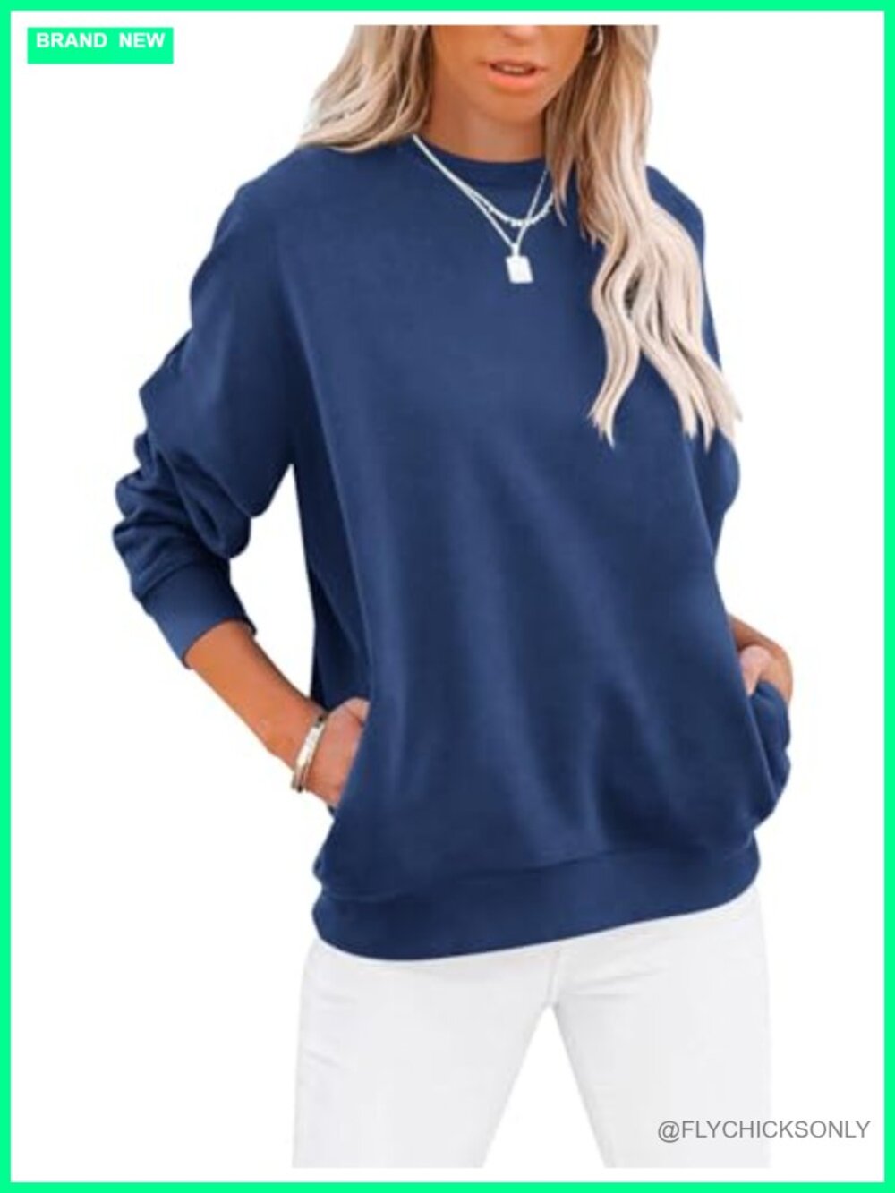 Women's Casual Crewneck Sweatshirt Loose Fit Pullover with Pockets